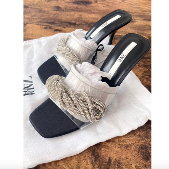 NWT ZARA SPARKLY HEELED VINYL SANDALS - Picture 2 of 11